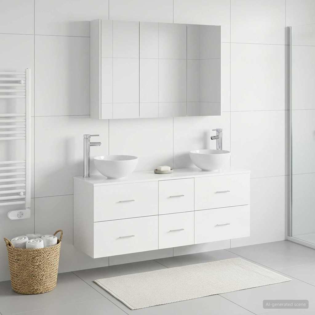 vidaXL Badkamermeubel Set 4 st Wit Bewerkt hout en glas