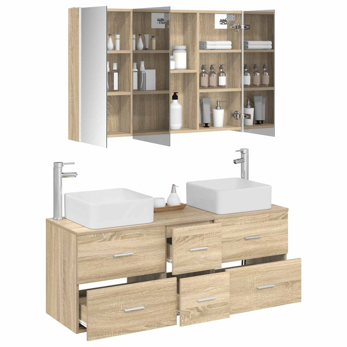 vidaXL Badkamermeubel Set 4 st Sonoma Eiken Bewerkt hout en glas
