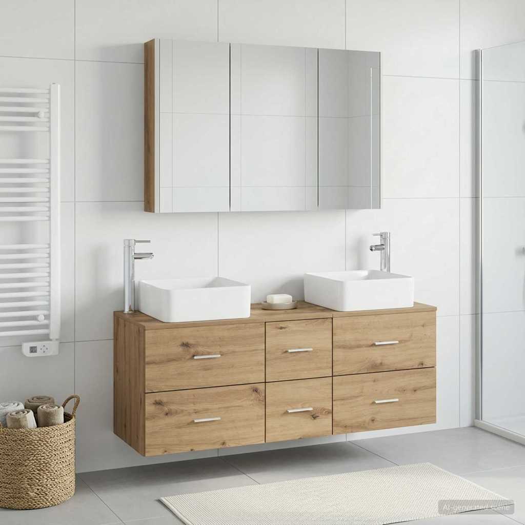 vidaXL Badkamermeubel Set 4 st Sonoma Eiken Bewerkt hout en glas