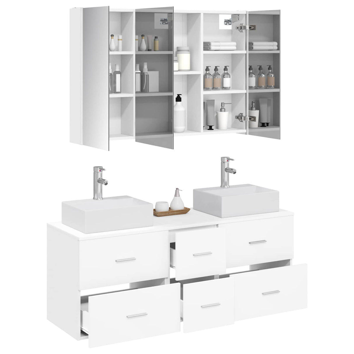 vidaXL Badkamermeubel Set 4 st Wit Bewerkt hout en glas