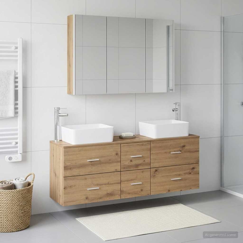 vidaXL Badkamermeubel Set 4 st Zwart eiken Bewerkt hout en glas