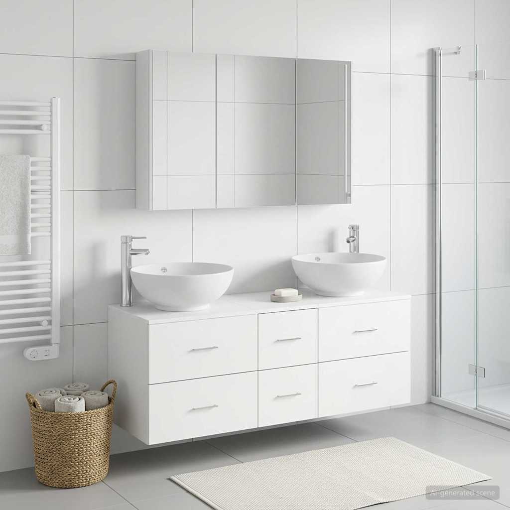vidaXL Bathroom Furniture Set 4 pcs White Engineered Wood and Glass