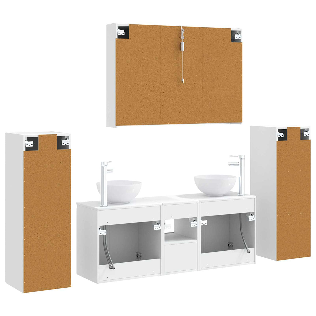 vidaXL Badkamermeubel Set 6 st Wit Bewerkt hout en glas