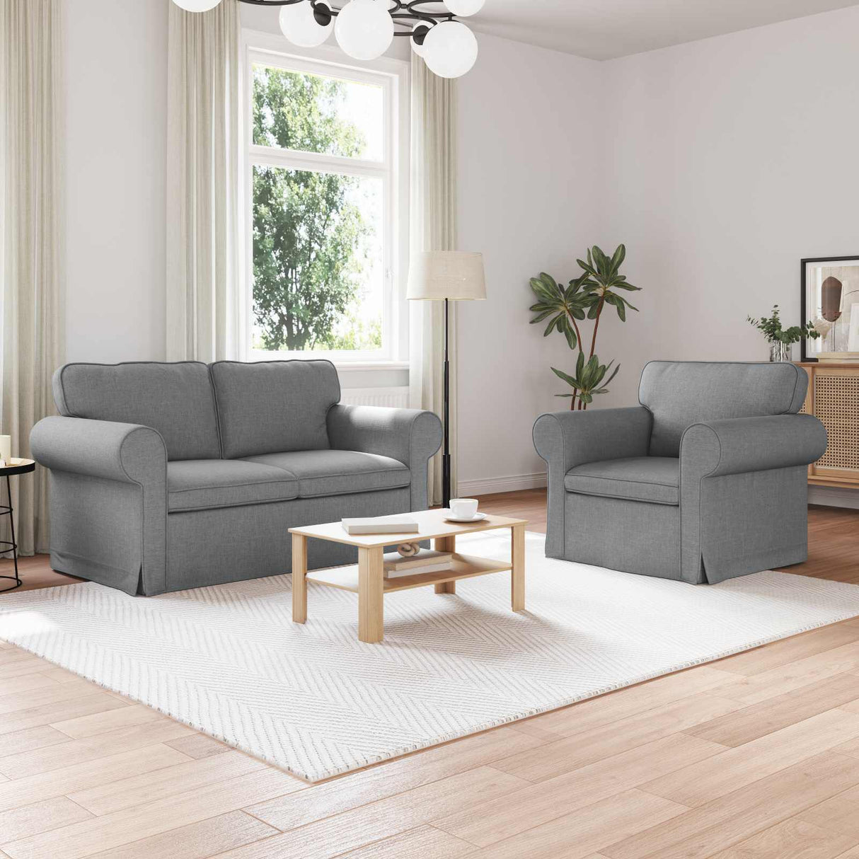 vidaXL Sofa 2 pcs Light Grey 155 x 82 x 80 cm Fabric