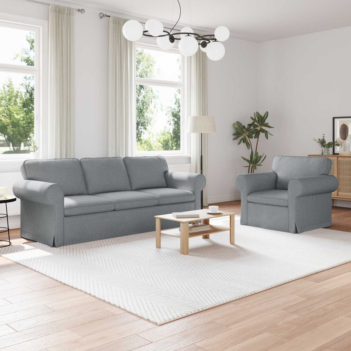 vidaXL Sofa 2 pcs Light Grey 155 x 82 x 80 cm Fabric