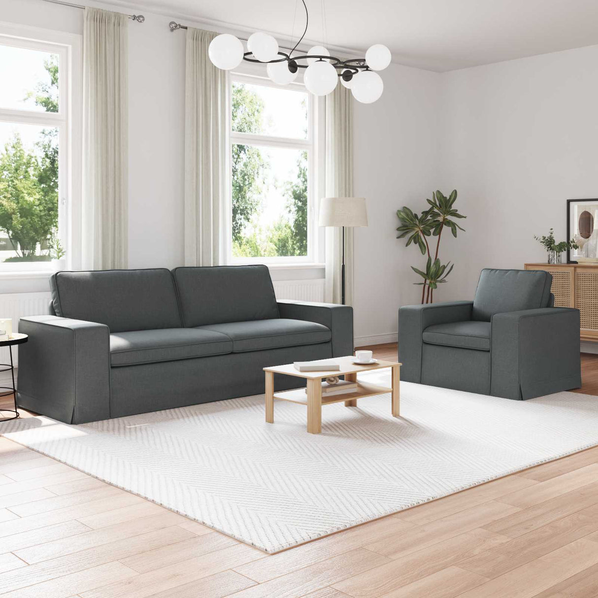 vidaXL Sofa 2 pcs Light grey 182 x 80 x 82 cm Fabric