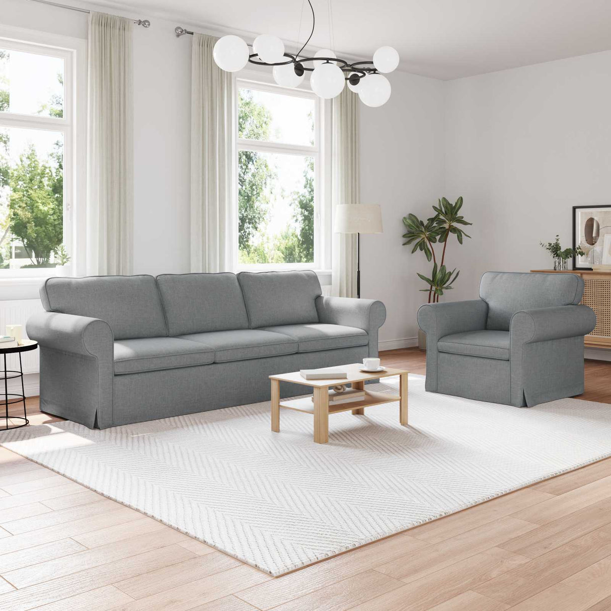 vidaXL Sofa 2 pcs Light Grey 155 x 82 x 80 cm Fabric