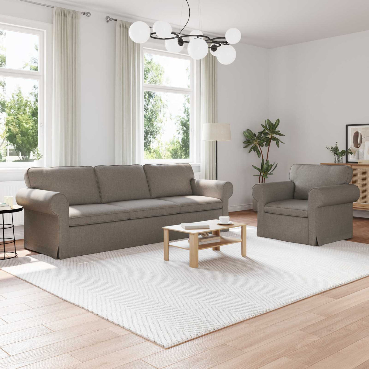 vidaXL Sofa 2 pcs Light Grey 155 x 82 x 80 cm Fabric