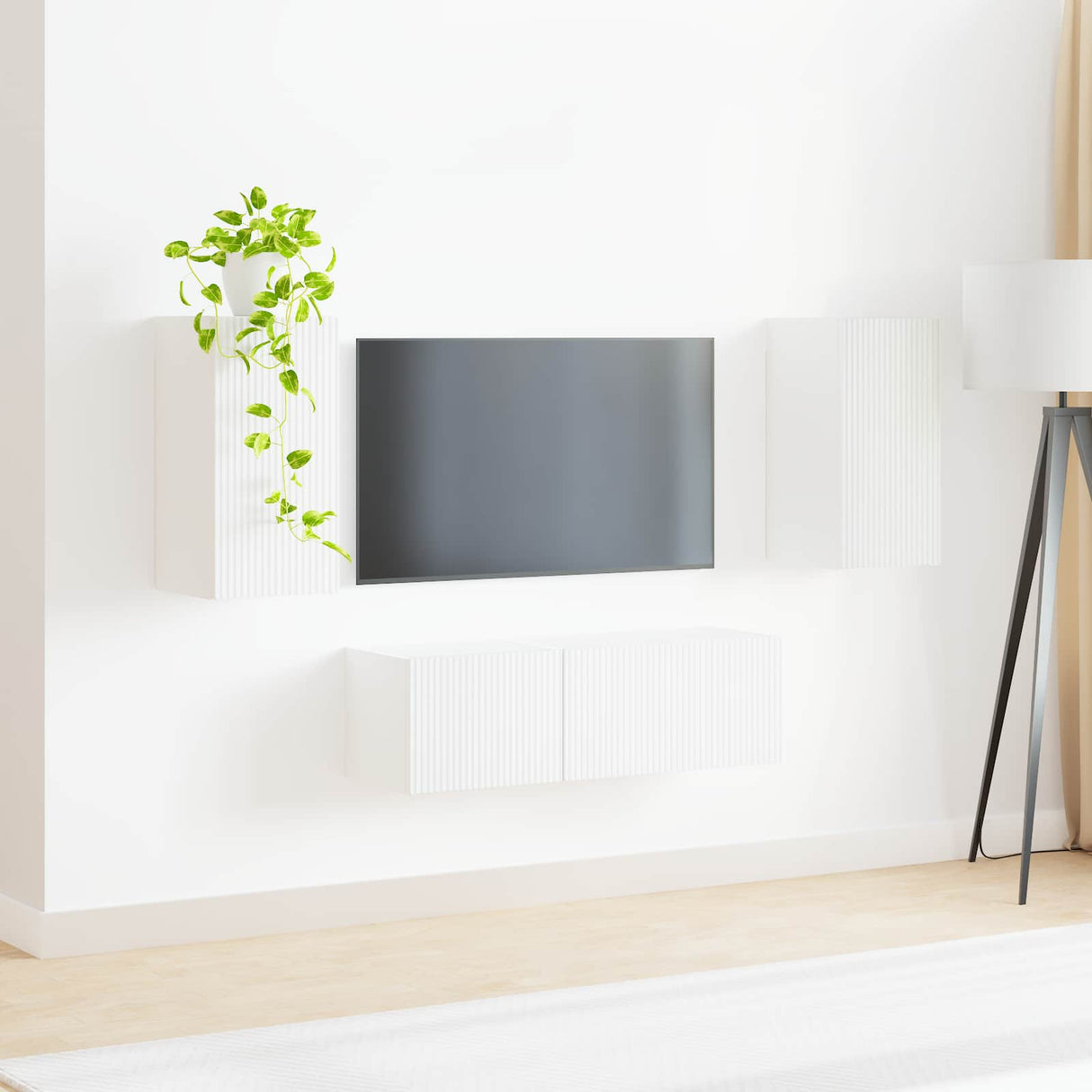 vidaXL Tv Wandkast Set Wandgemonteerd 4 pcs Wit Bewerkt hout