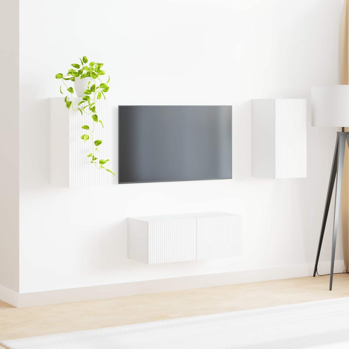 vidaXL TV Cabinet Set Wall-Mounted 2 pcs White Engineered Wood