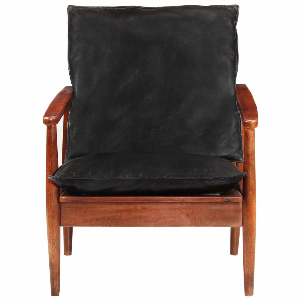 vidaXL Fauteuil echt leer met acaciahout bruin