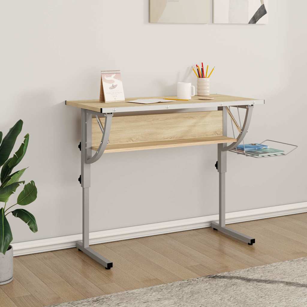 vidaXL Drawing Table 110x53x(58-87) cm engineered wood and steel white/grey