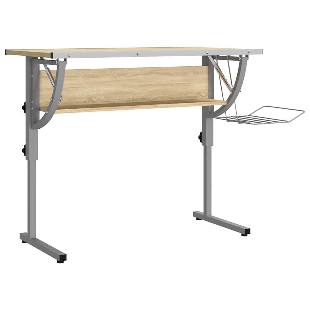vidaXL Drawing Table 110x53x(58-87) cm engineered wood and steel white/grey