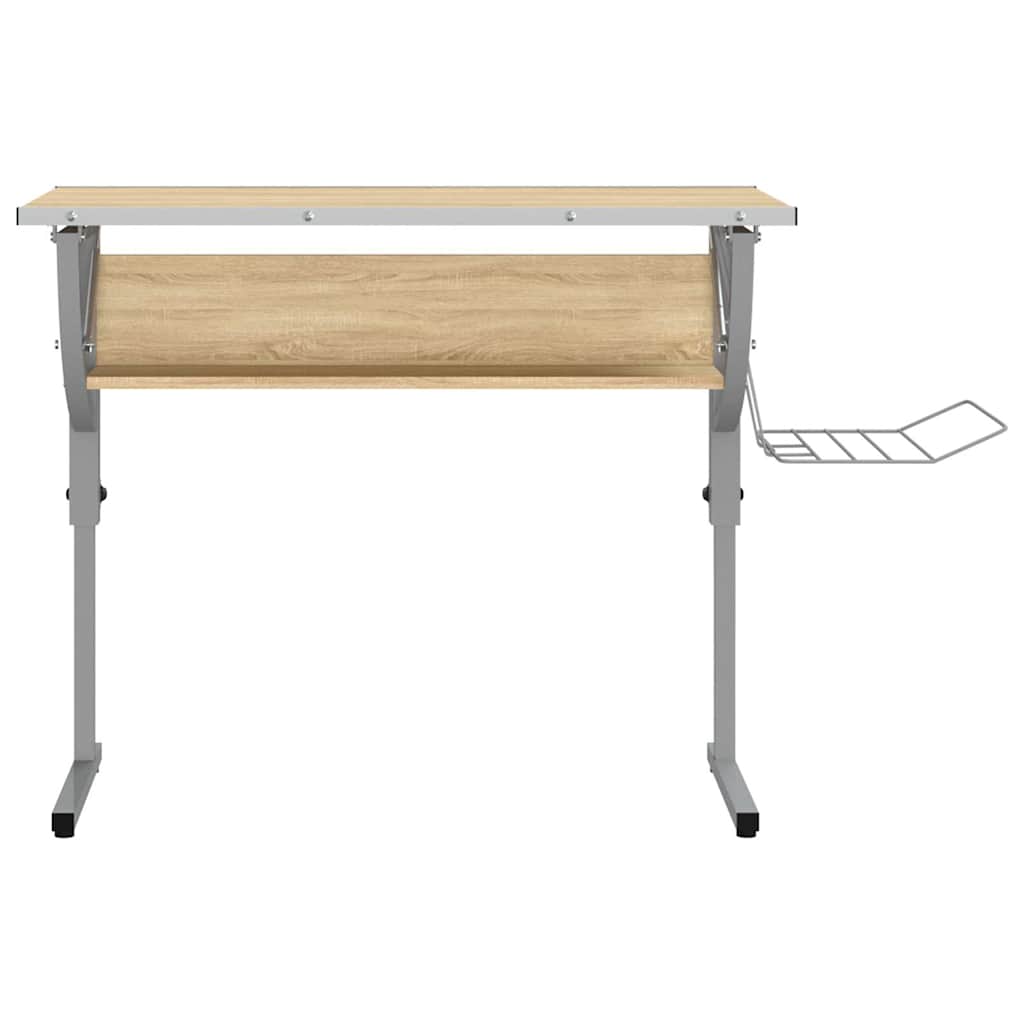 vidaXL Drawing Table 110x53x(58-87) cm engineered wood and steel white/grey