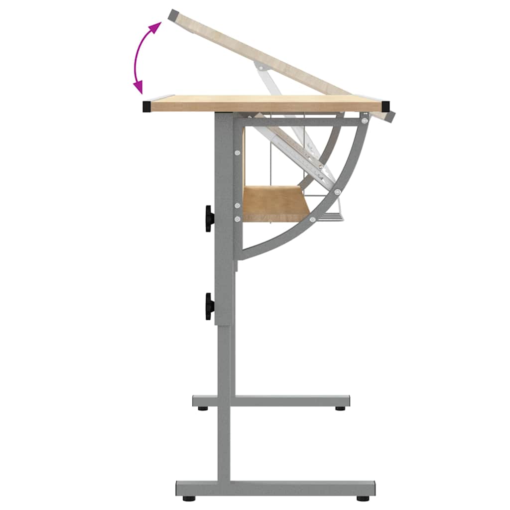 vidaXL Drawing Table 110x53x(58-87) cm engineered wood and steel white/grey