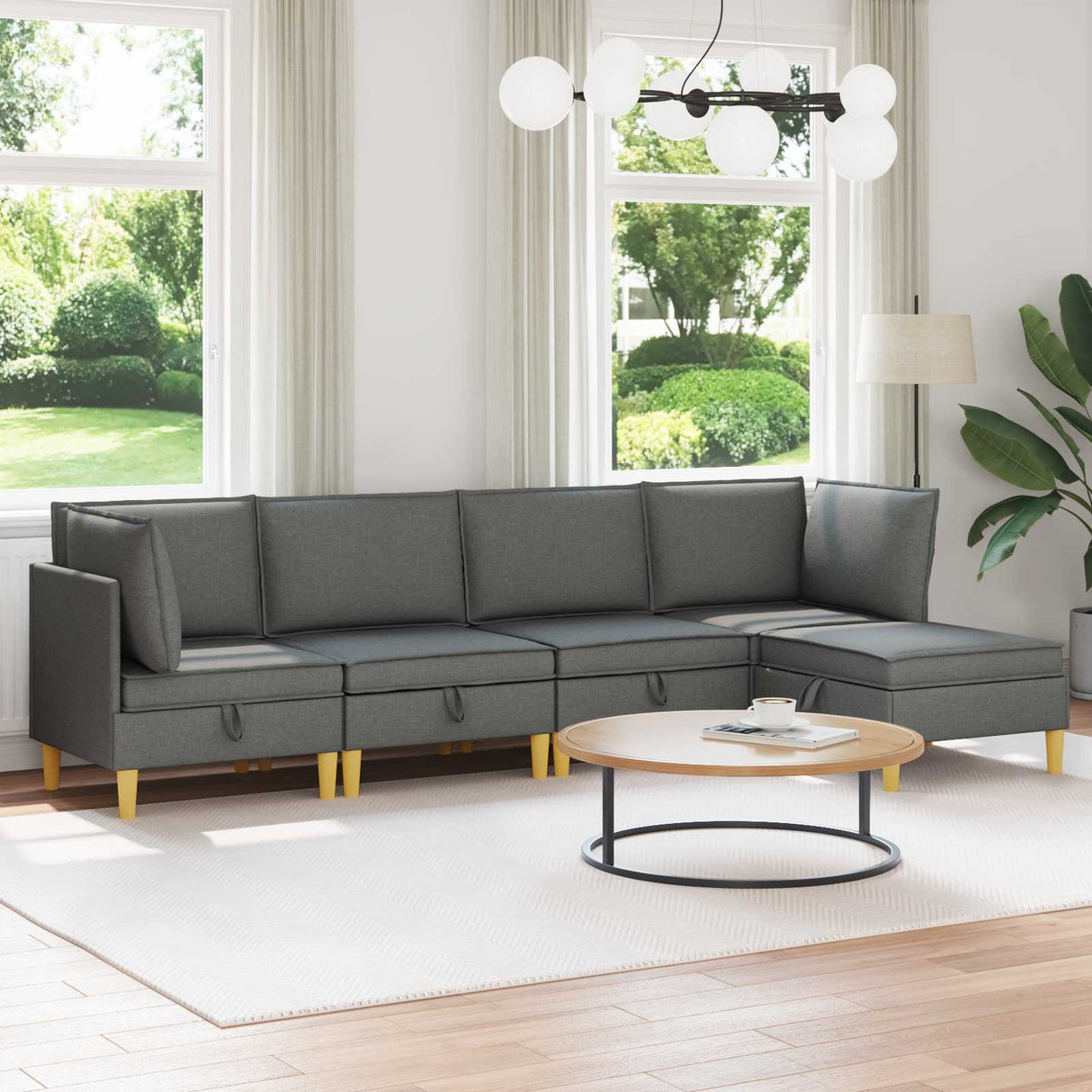 vidaXL Woonkamer Meubelset met kussen met opslag 3 pcs Lichtgrijs Stof
