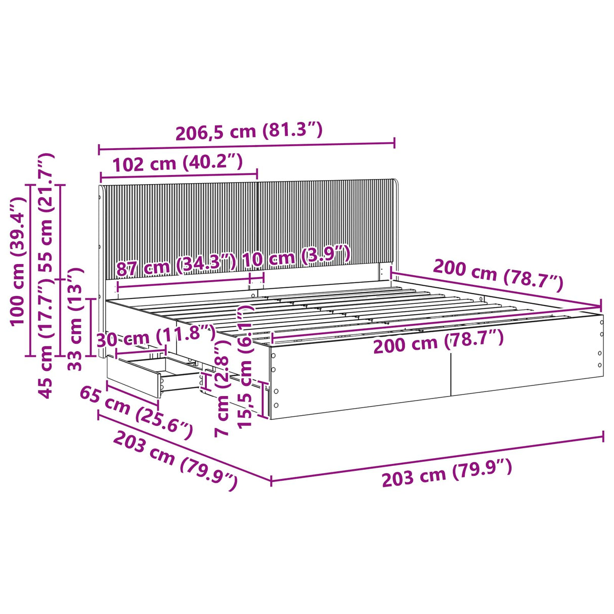 vidaXL Bed Frame with Storage and Headboard White 200 x 200 cm