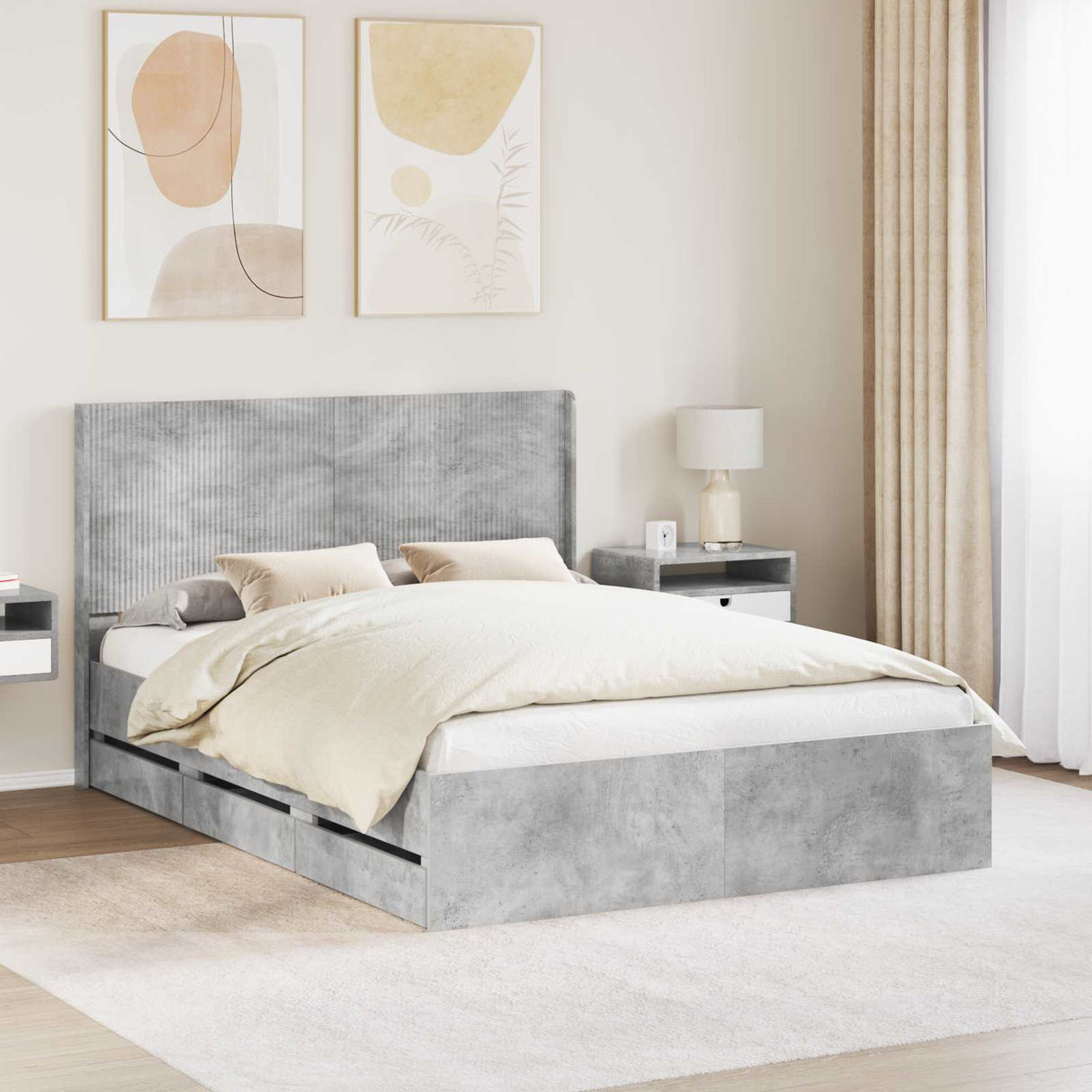 vidaXL Bed Frame with Storage and Headboard White 200 x 200 cm