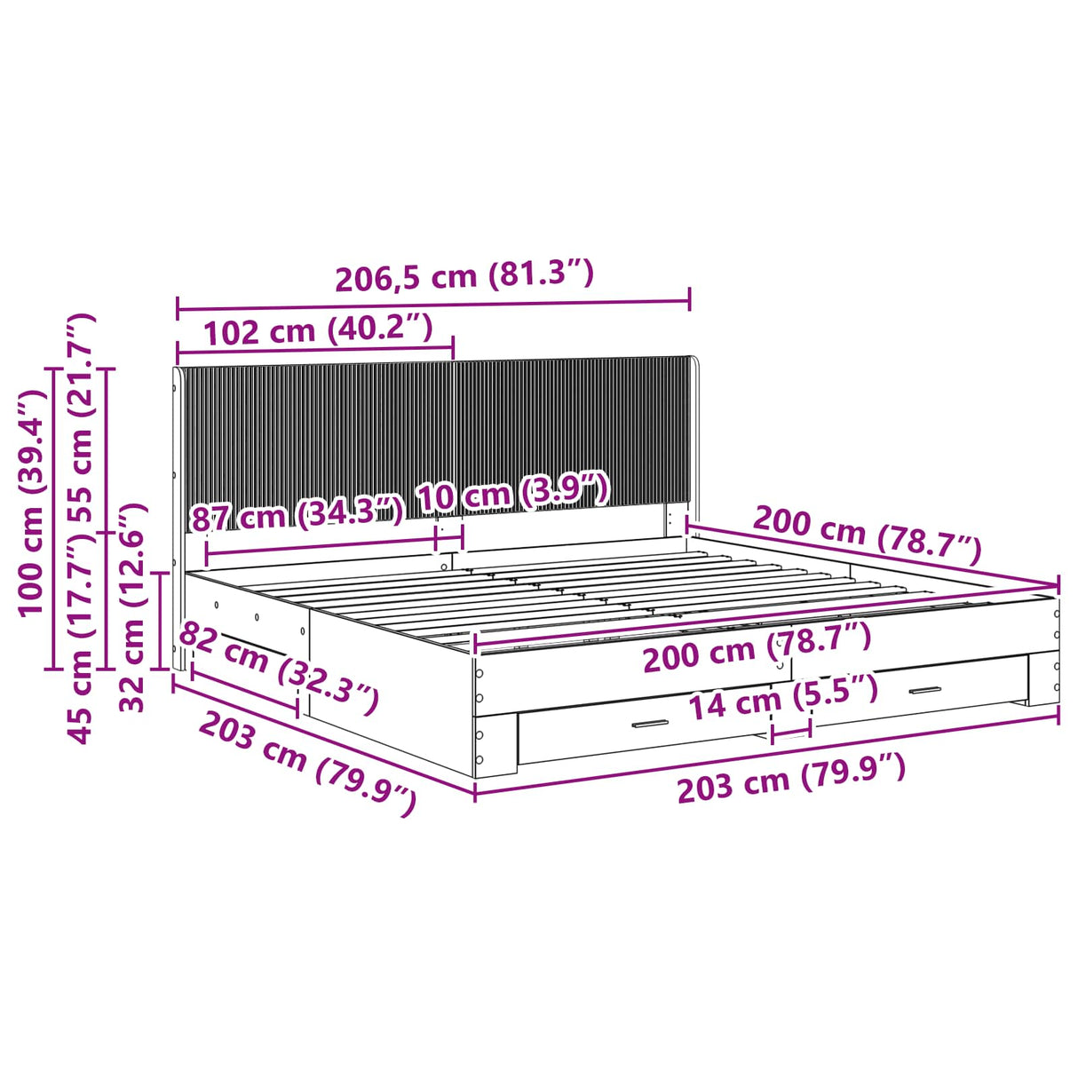 vidaXL Bed Frame with Storage and Headboard Concrete Grey Engineered Wood