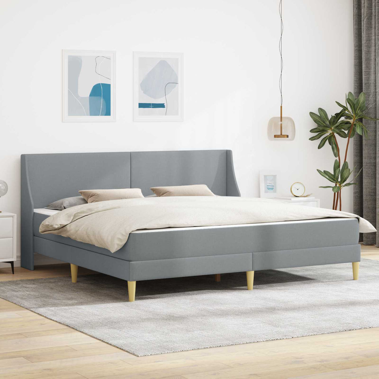 vidaXL Wall-Mounted Bed Frame with Mattress Light Grey 90 x 200 cm Fabric