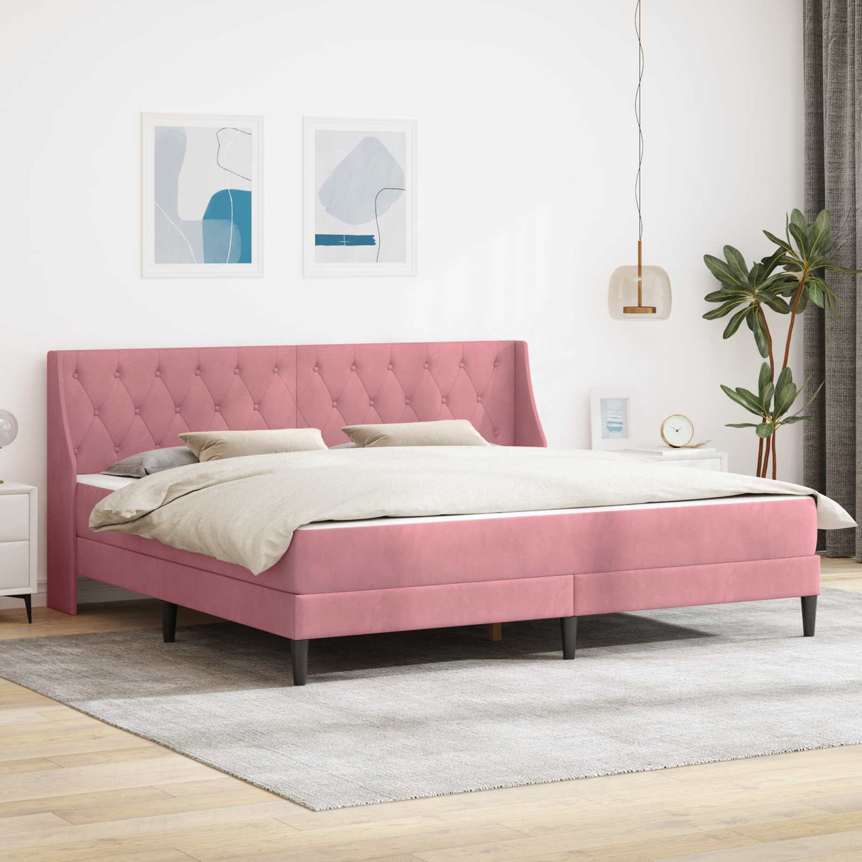 vidaXL Bedframe met matras Wandgemonteerd 2 pcs Lichtgrijs Fluweel