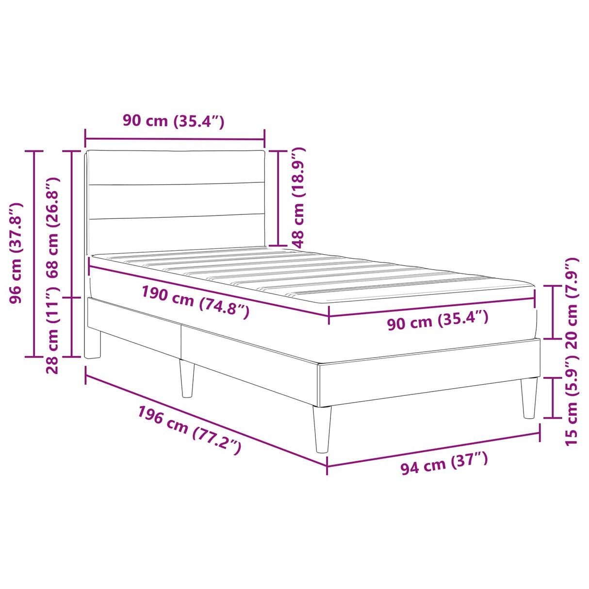 vidaXL Bedframe met matras met hoofdeinde Lichtgrijs 90 x 190 cm Stof