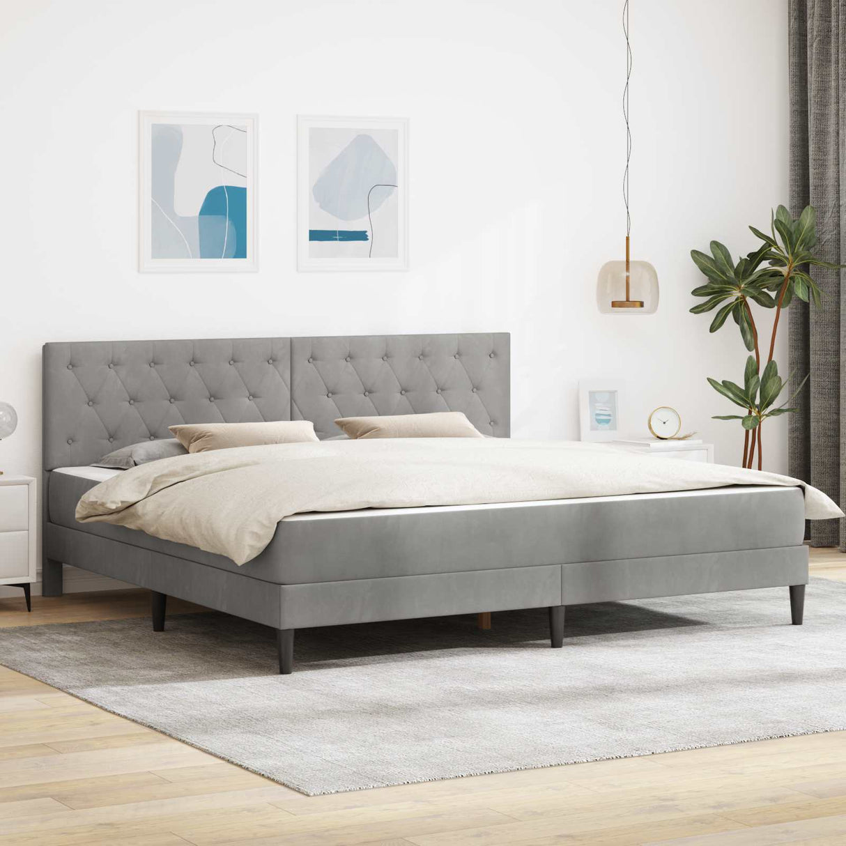 vidaXL Bedframe met matras Lichtgrijs 90 x 190 cm Fluweel