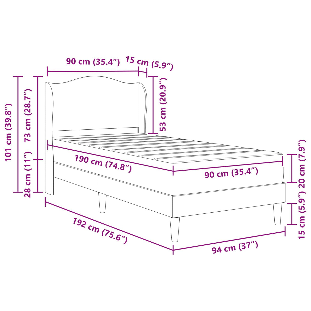 vidaXL Bedframe met hoofdeinde Lichtgrijs 90 x 190 cm Fluweel