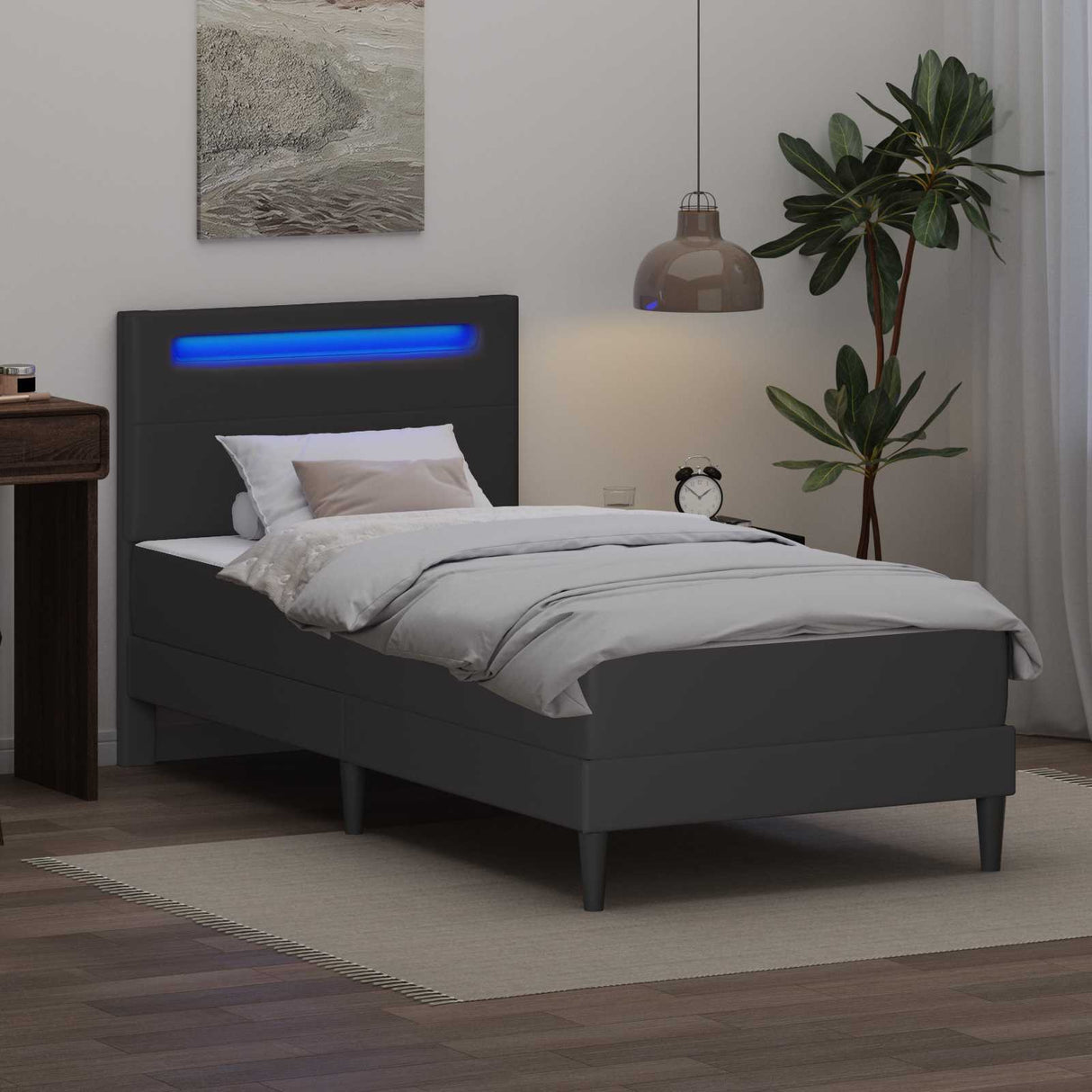 vidaXL Bedframe met LED-stripverlichting Grijs 90 x 190 cm Kunstleer