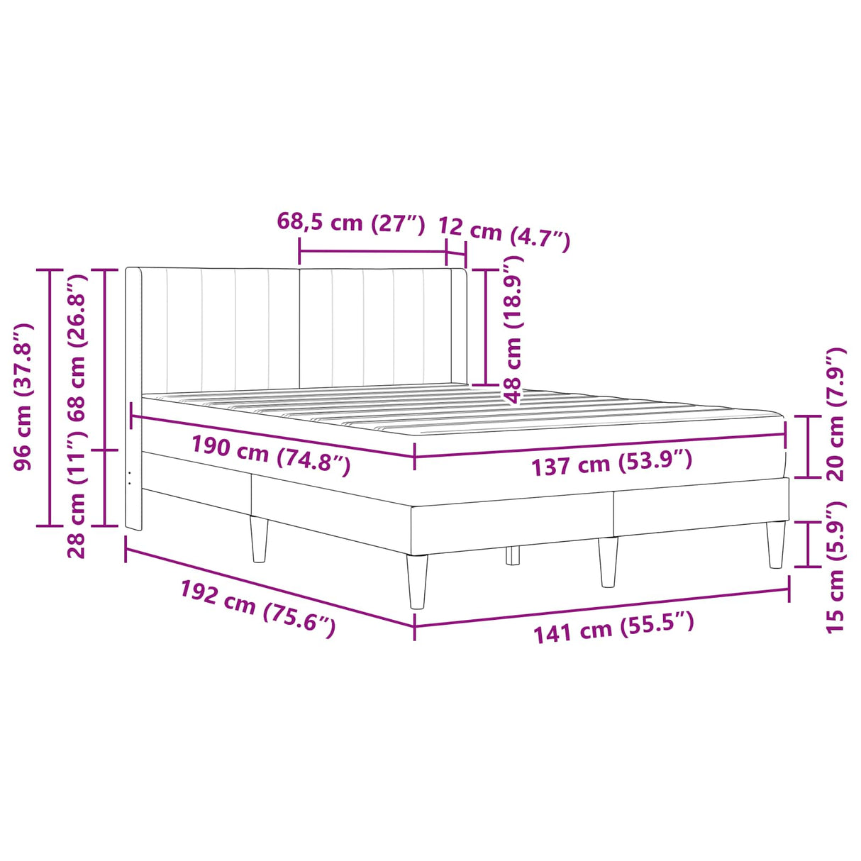 vidaXL Bedframe met matras met matras Donkergrijs 137 x 190 cm Fluweel