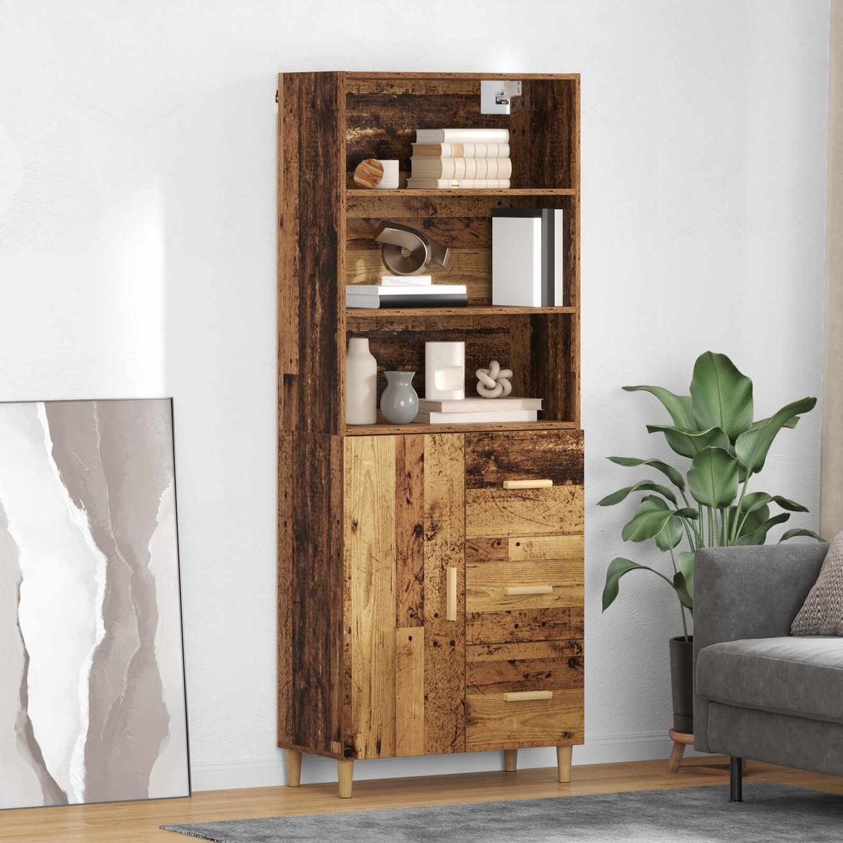 vidaXL Highboard Oud Hout 69,5 x 32,5 x 180 cm Bewerkt hout