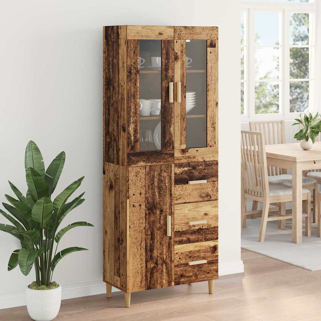 vidaXL Highboard met lade Oud Hout 69,5 x 34 x 180 cm Bewerkt hout