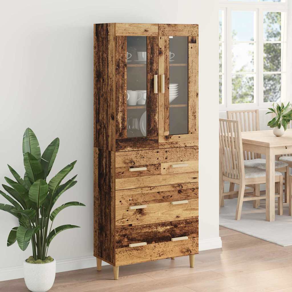 vidaXL Highboard Oud Hout 69,5 x 34 x 180 cm Gefabriceerd Hout en Glas
