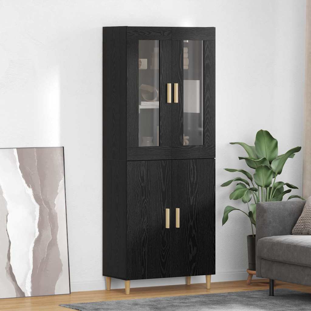 vidaXL Highboard Oud Hout 69,5 x 34 x 180 cm Gefabriceerd Hout en Glas