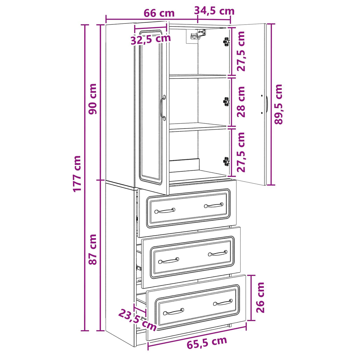 vidaXL Kast Set 2 pcs Zwart 66 x 34,5 x 87 cm Bewerkt hout