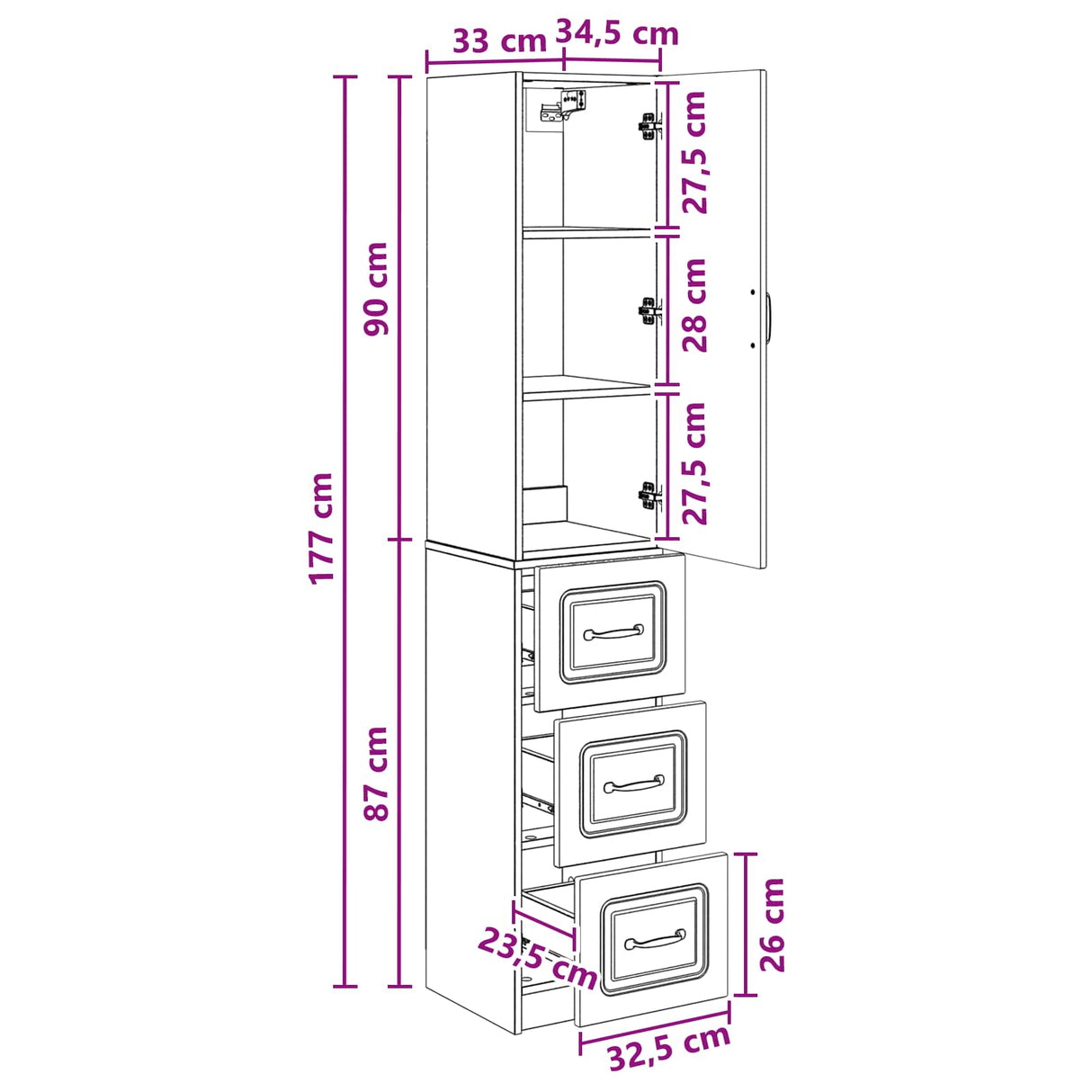 vidaXL Kast Set 2 pcs Zwart 33 x 34,5 x 87 cm Bewerkt hout