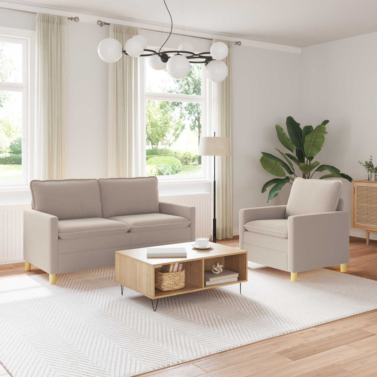 vidaXL Bankstel 2 st Lichtgrijs Stof