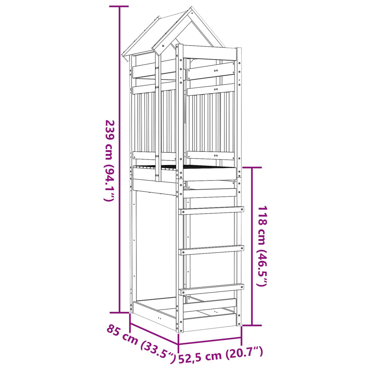 vidaXL Play Tower Brown 52.5 x 85 x 239 cm Solid Pine Wood