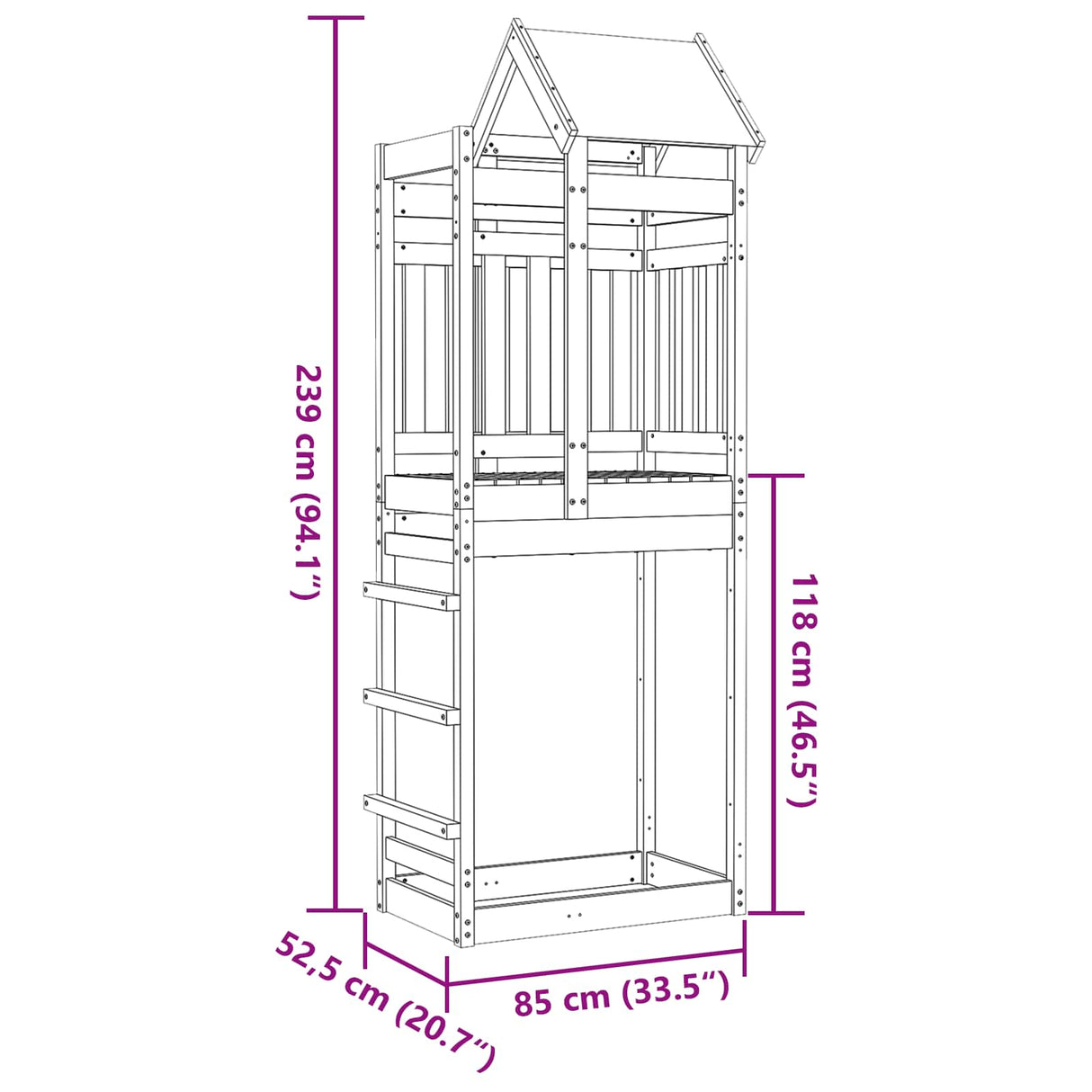 vidaXL Play Tower Brown 85 x 52.5 x 239 cm Solid Pine Wood