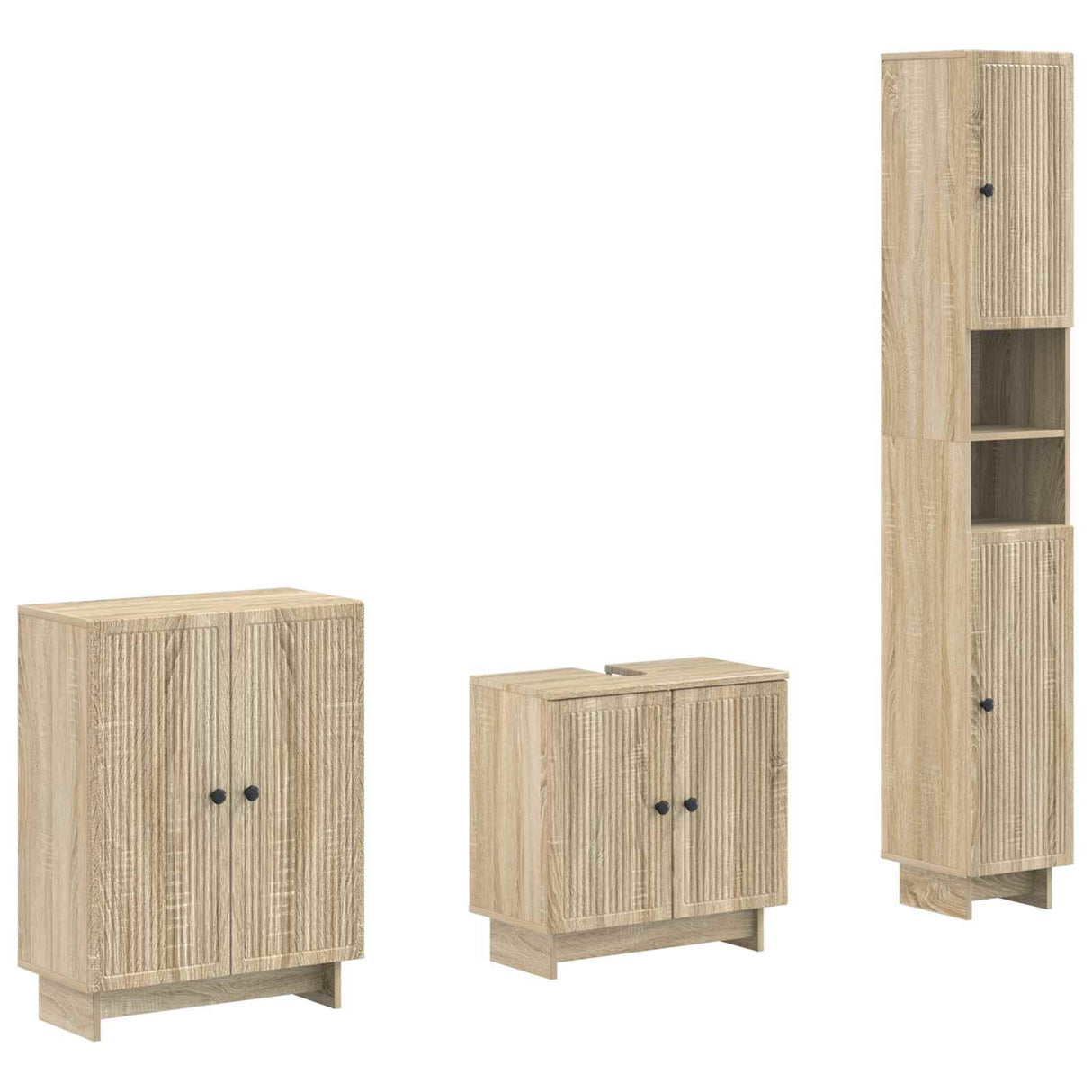 vidaXL 3-delig badkamerkast set EDE Zwart Bewerkt hout