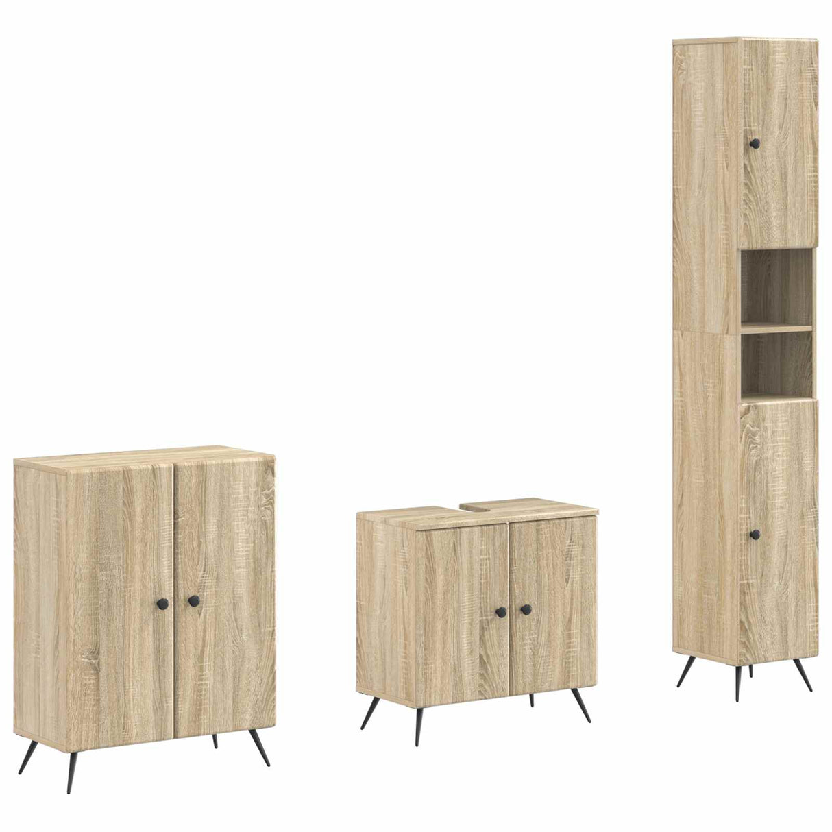 vidaXL 3-delig badkamerkast set EDE Zwart Bewerkt hout