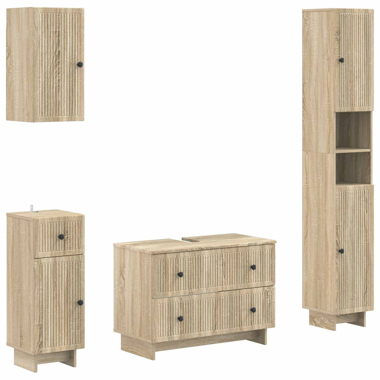 vidaXL 4-delige Badkamerkast Set EDE Zwart Bewerkt hout