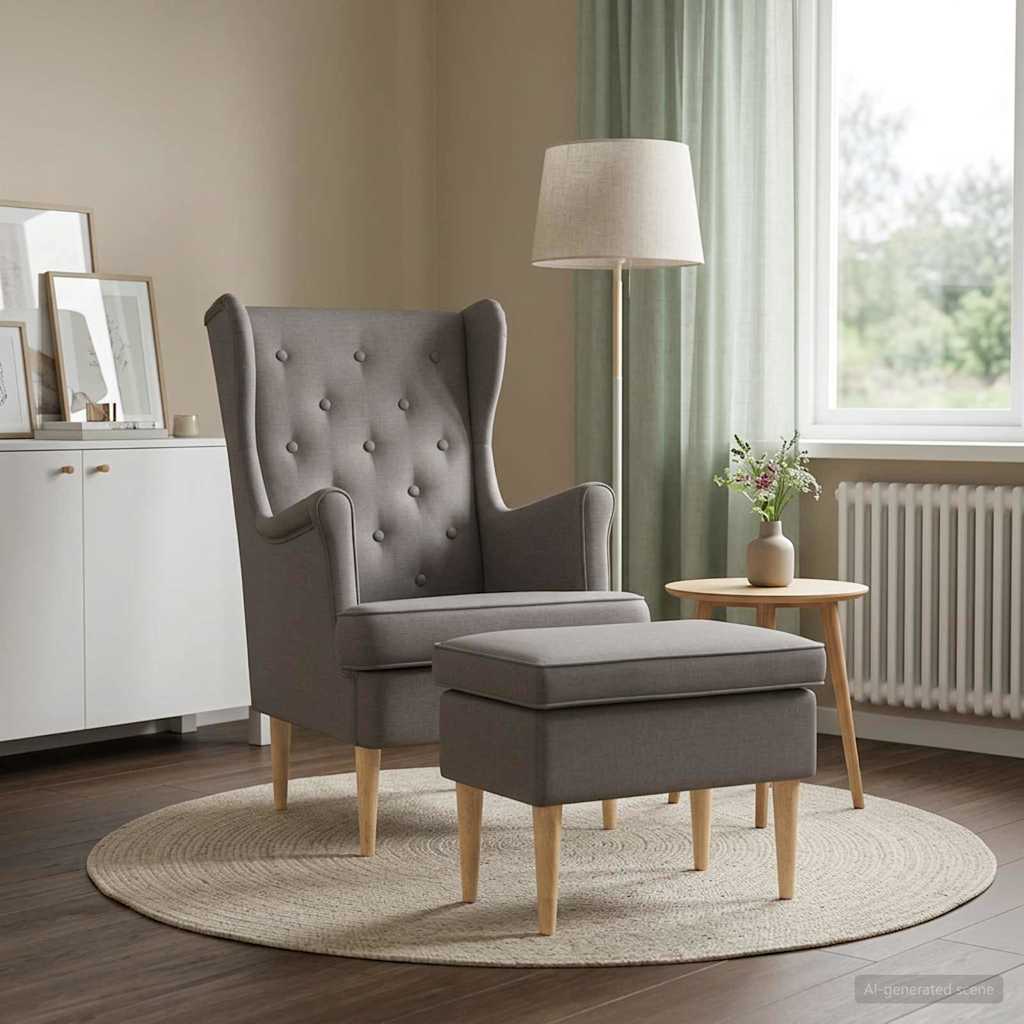 vidaXL Fauteuil met Voetenbank 2 st Lichtgrijs Stof