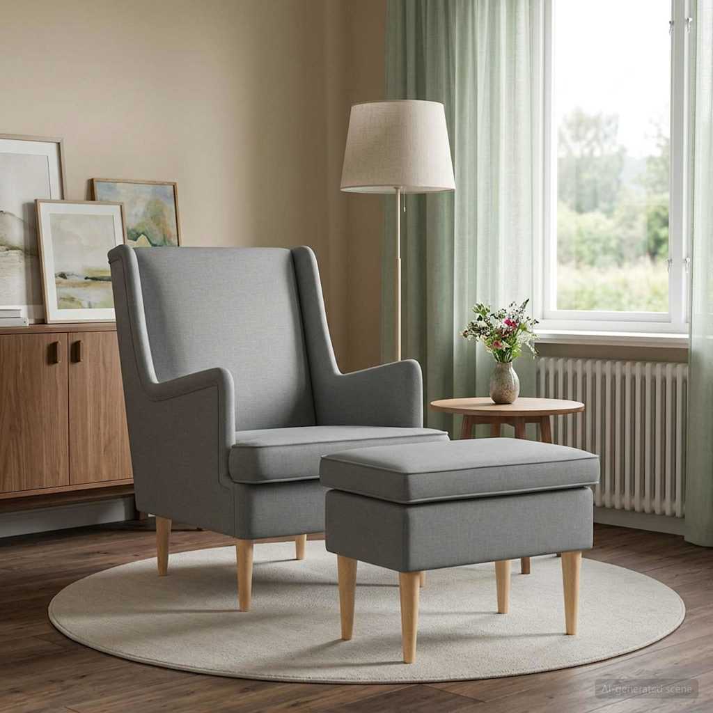 vidaXL Fauteuil met Voetenbank 2 st Lichtgrijs Stof