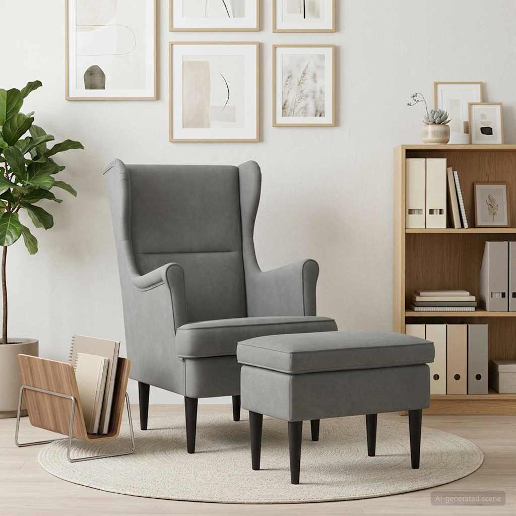 vidaXL Fauteuil met Voetenbank 2 st Lichtgrijs Fluweel