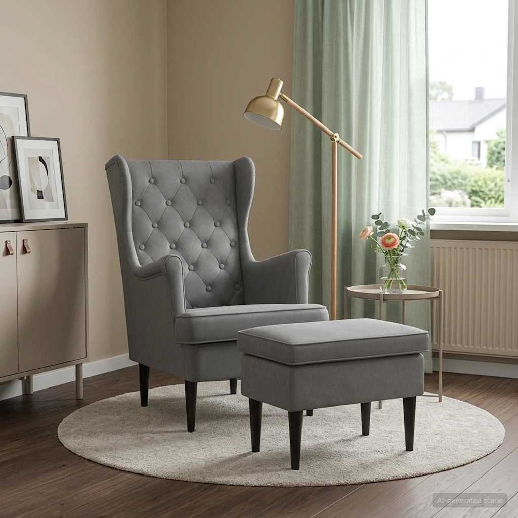 vidaXL Fauteuil met Voetenbank 2 st Lichtgrijs Fluweel
