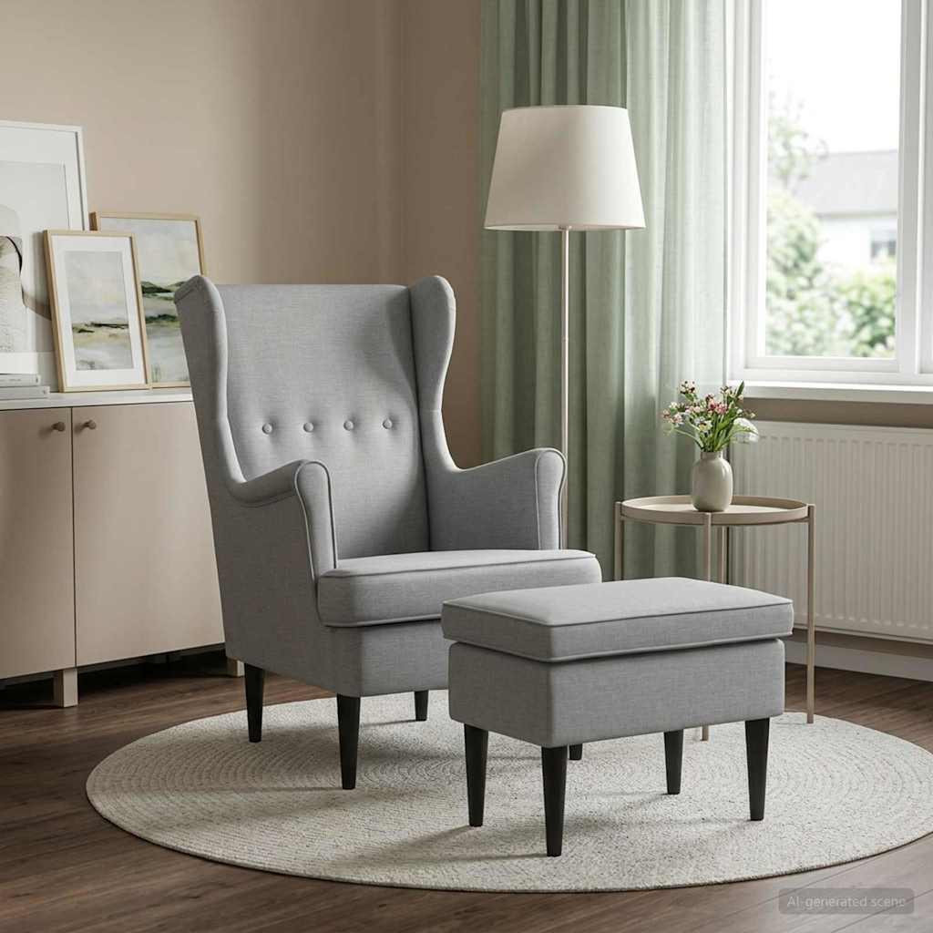 vidaXL Armchair with Footrest 2 pcs Light Grey Fabric