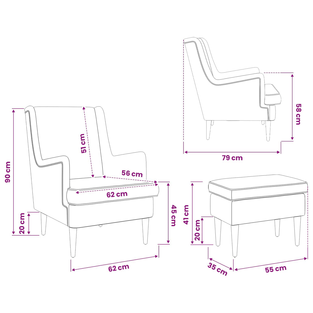 vidaXL Fauteuil met Voetenbank 2 st Crèmekleurig Bouclé
