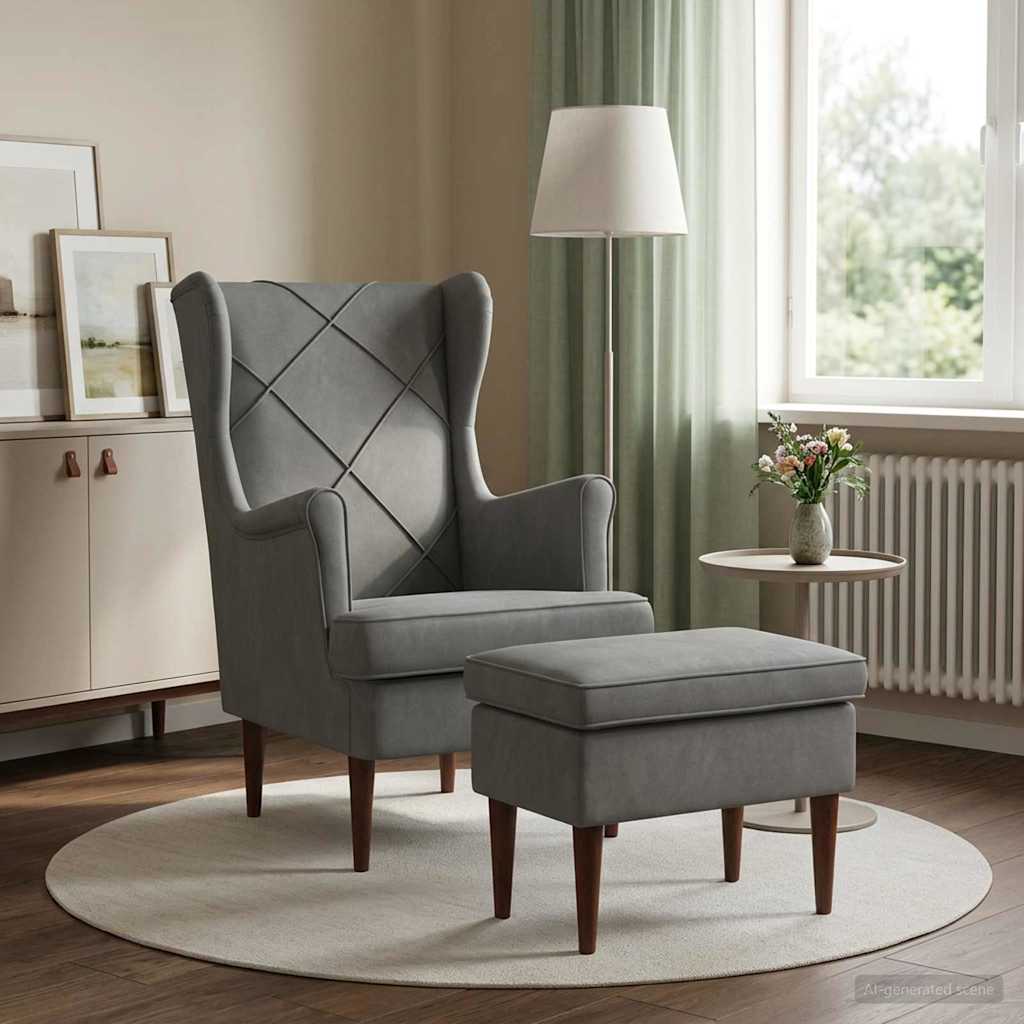 vidaXL Fauteuil met Voetenbank 2 st Lichtgrijs Fluweel