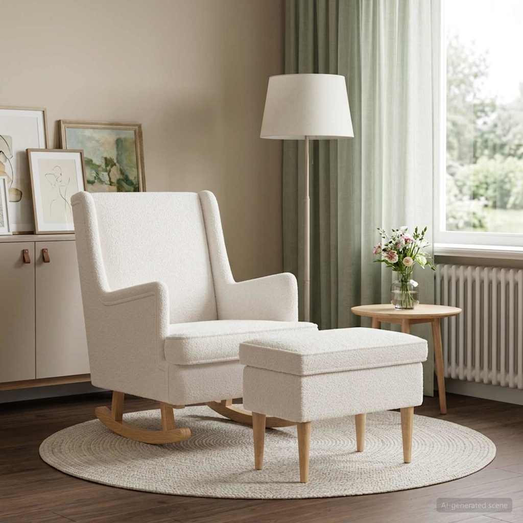 vidaXL Fauteuil met Voetenbank 2 st Crèmekleurig Bouclé